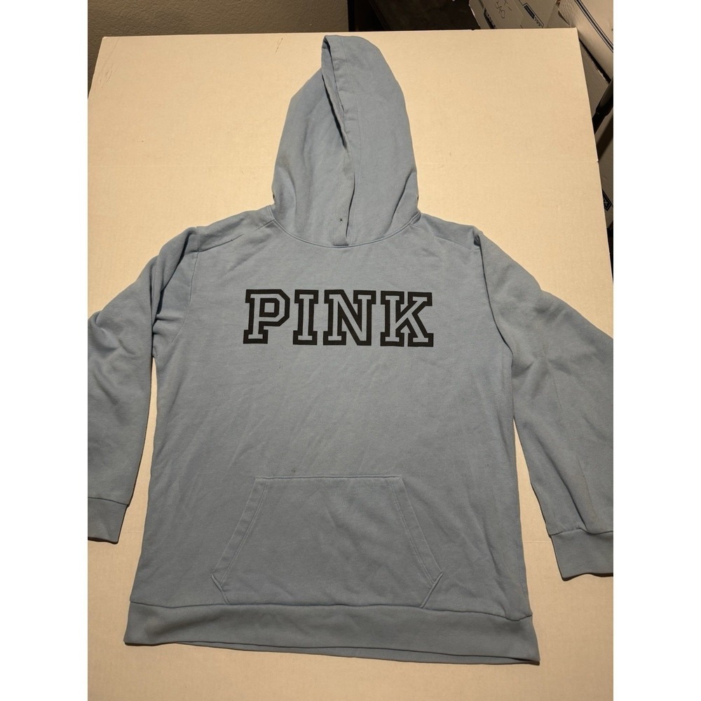 Victoria's Secret PINK Light Blue Hooded Sweatshirt, Pullover, Medium #801